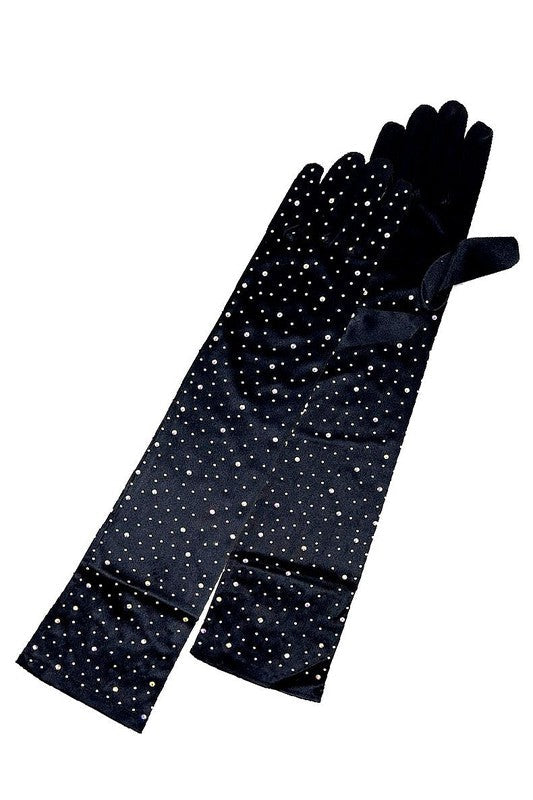 Classic Satin Rhinestone Over The Elbow  Gloves