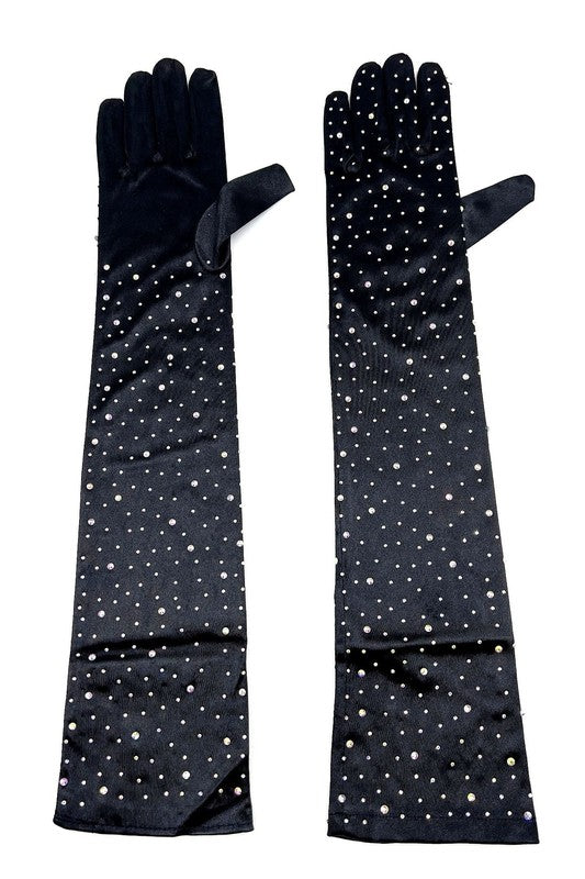 Classic Satin Rhinestone Over The Elbow  Gloves