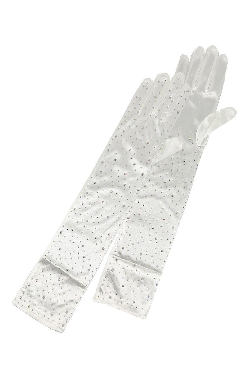 Classic Satin Rhinestone Over The Elbow  Gloves