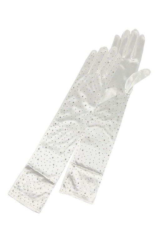 Classic Satin Rhinestone Over The Elbow  Gloves
