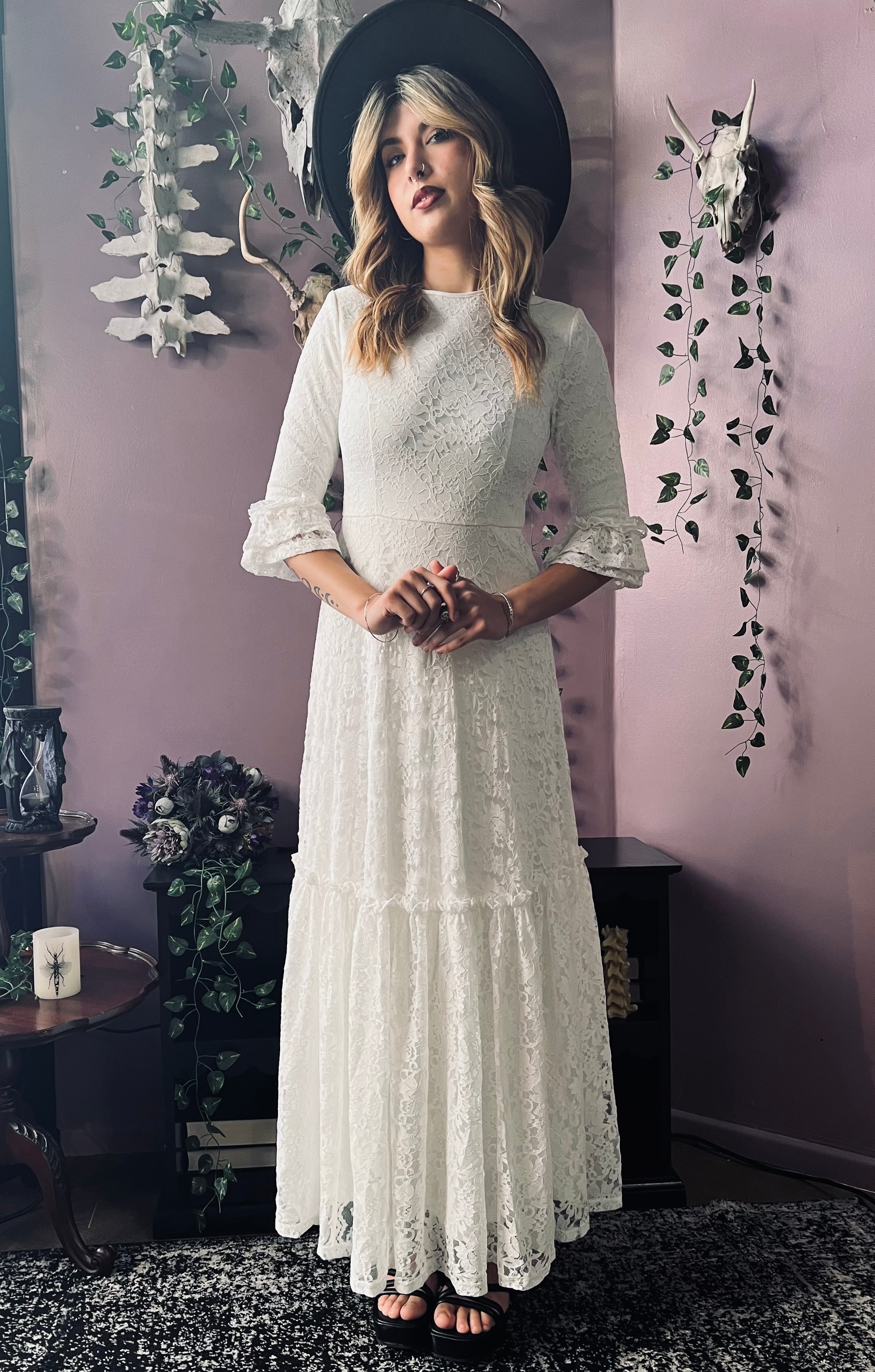Mina - Ivory Floral Lace Bride of the Vampire Maxi Dress