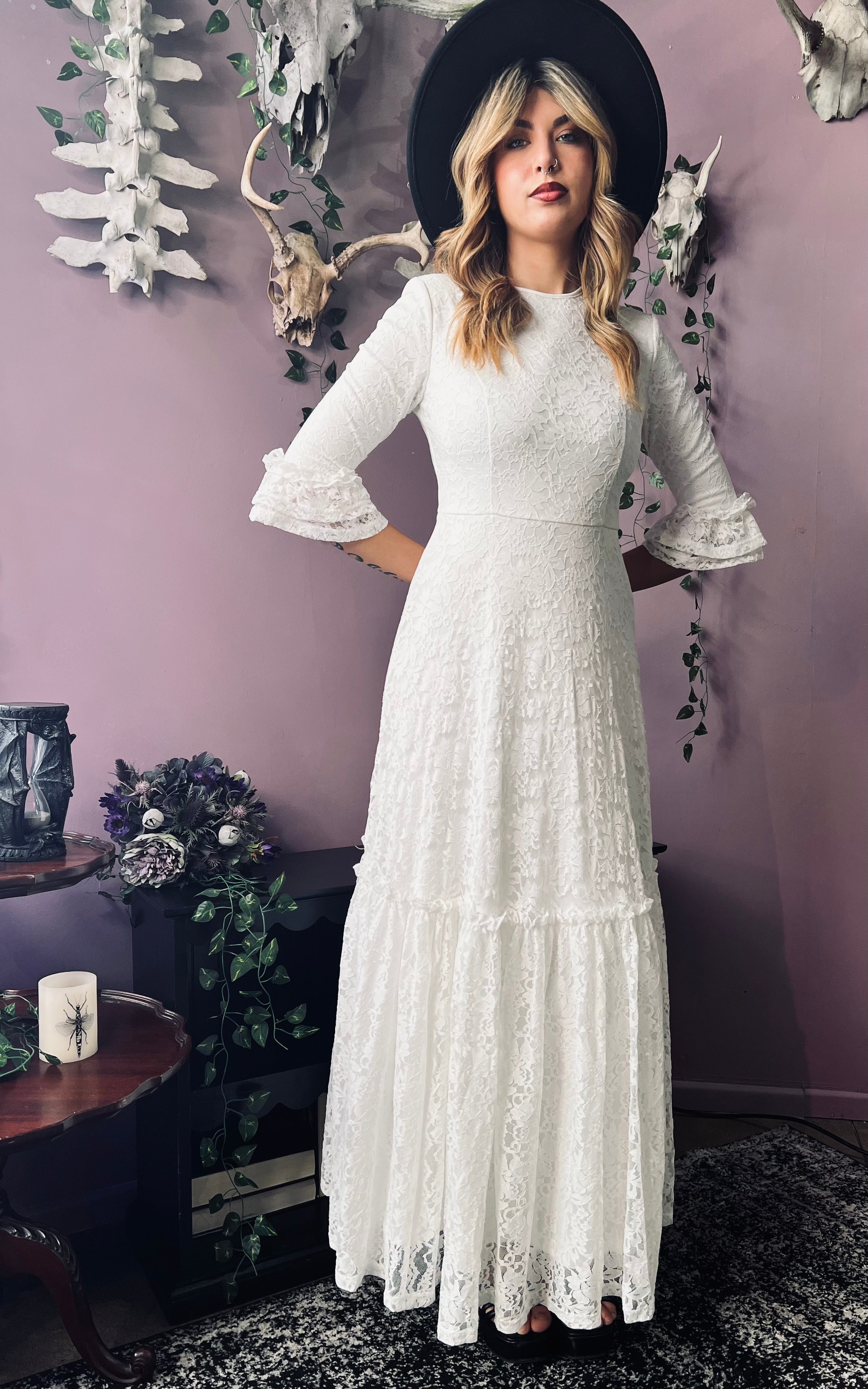 Mina - Ivory Floral Lace Bride of the Vampire Maxi Dress
