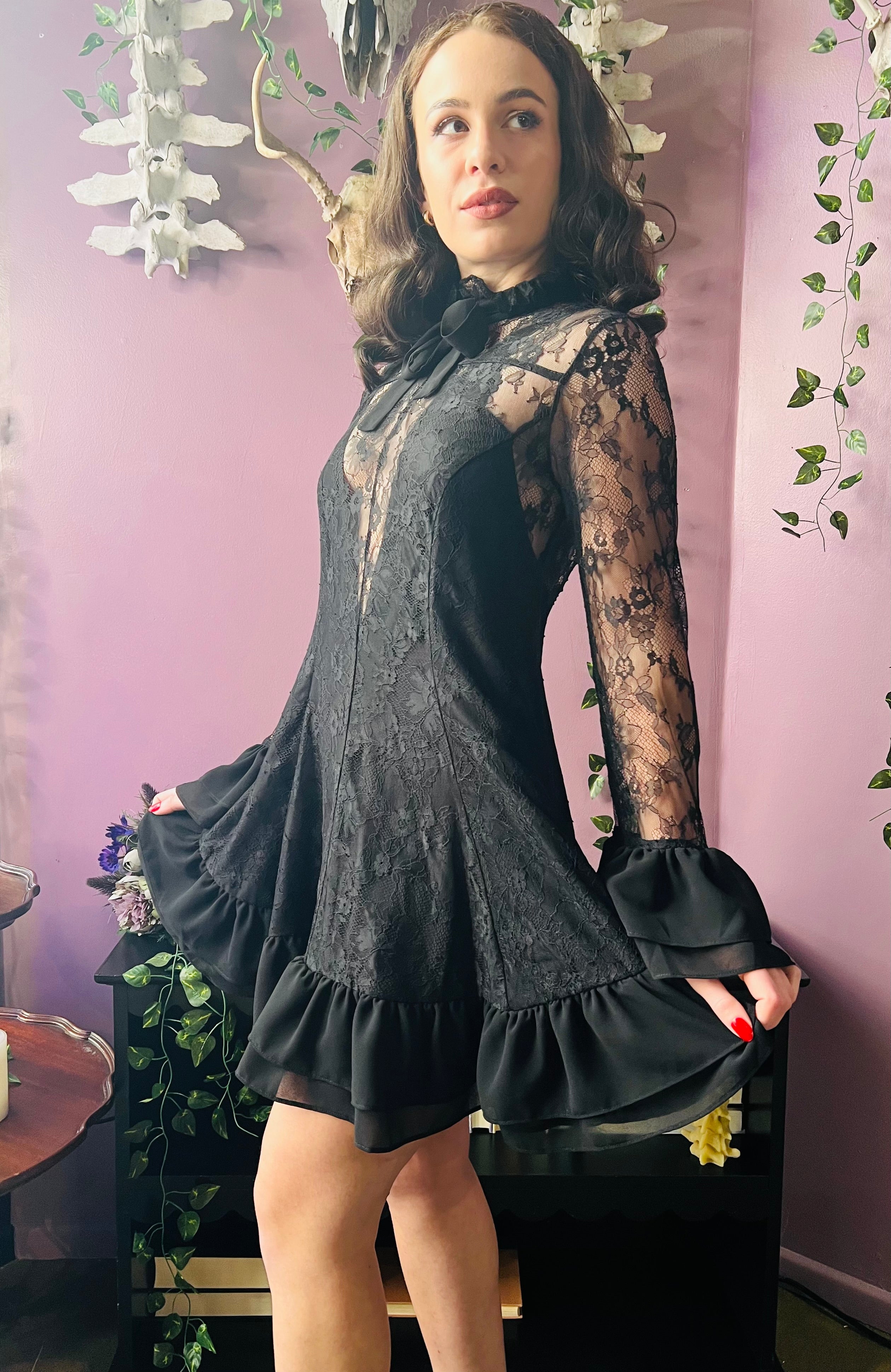 Nightshade - Dark Romantic Floral Mini Babydoll Dress