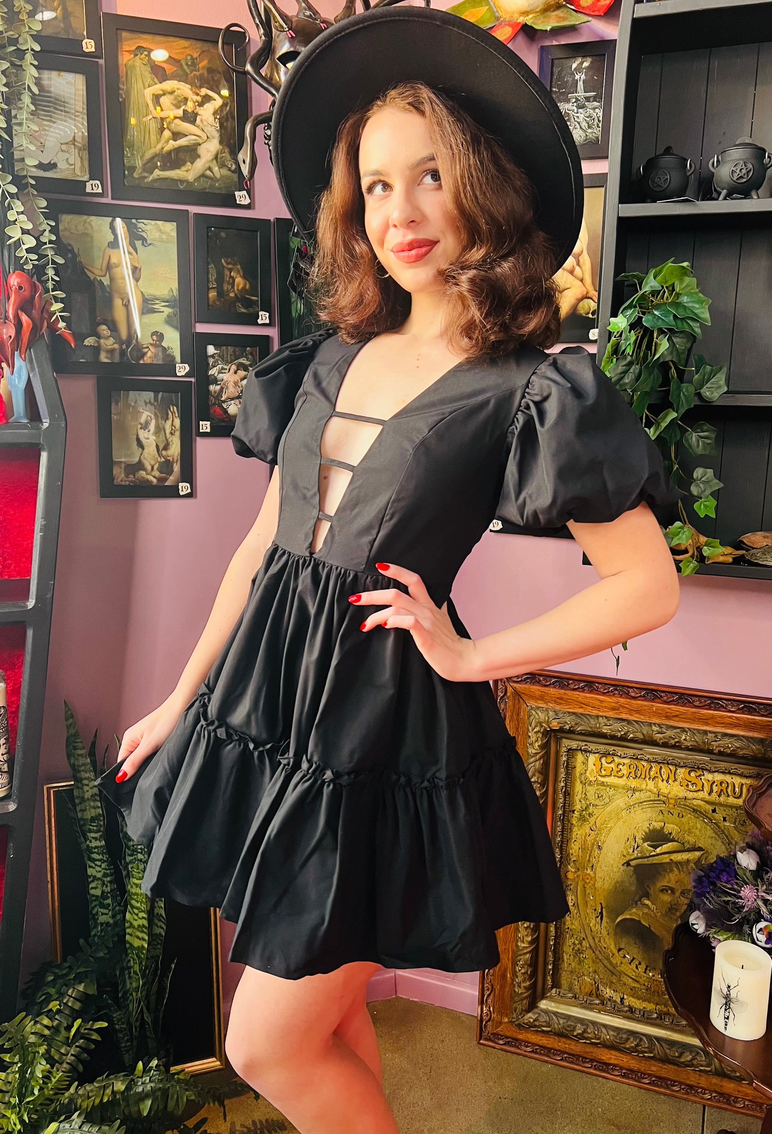 Austen - Cottage Core Bubble Party Dress with Cut Out Neckline