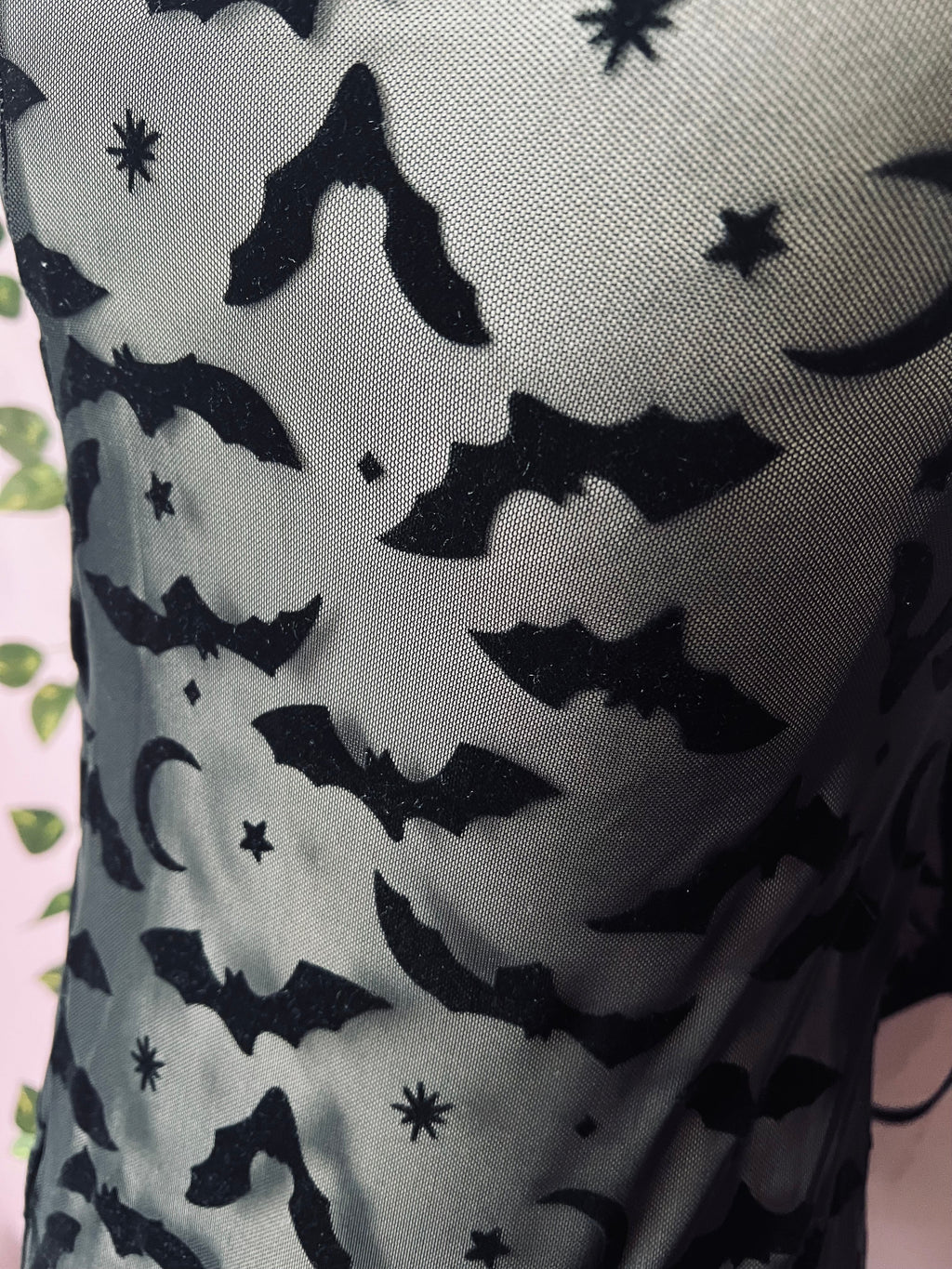 Sheer Hourglass Maxi Dress - Velvet Flocked Bats