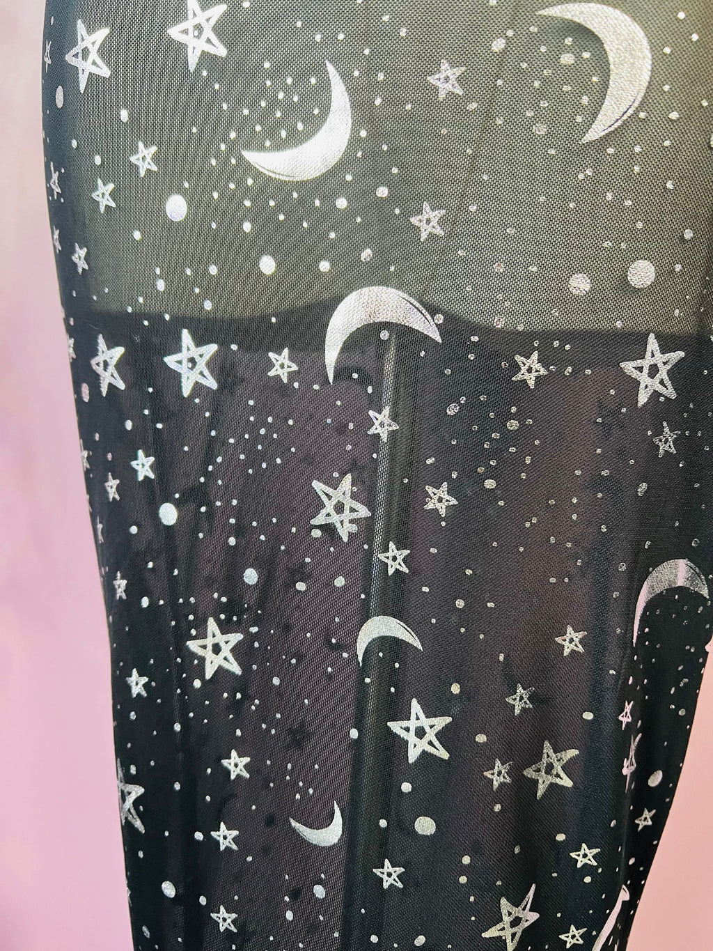 Sheer Hourglass Maxi Dress - Metallic Moon & Stars