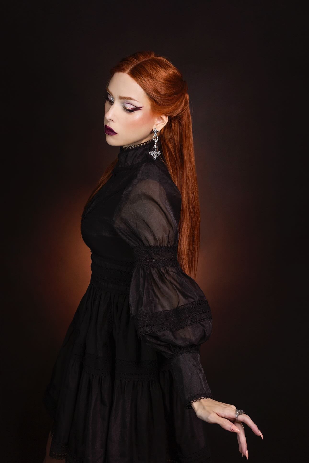 Morgana - Romantic Victorian Inspired Party Dress - BLACK