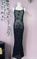 Sheer Hourglass Maxi Dress - Velvet Flocked Spider Webs