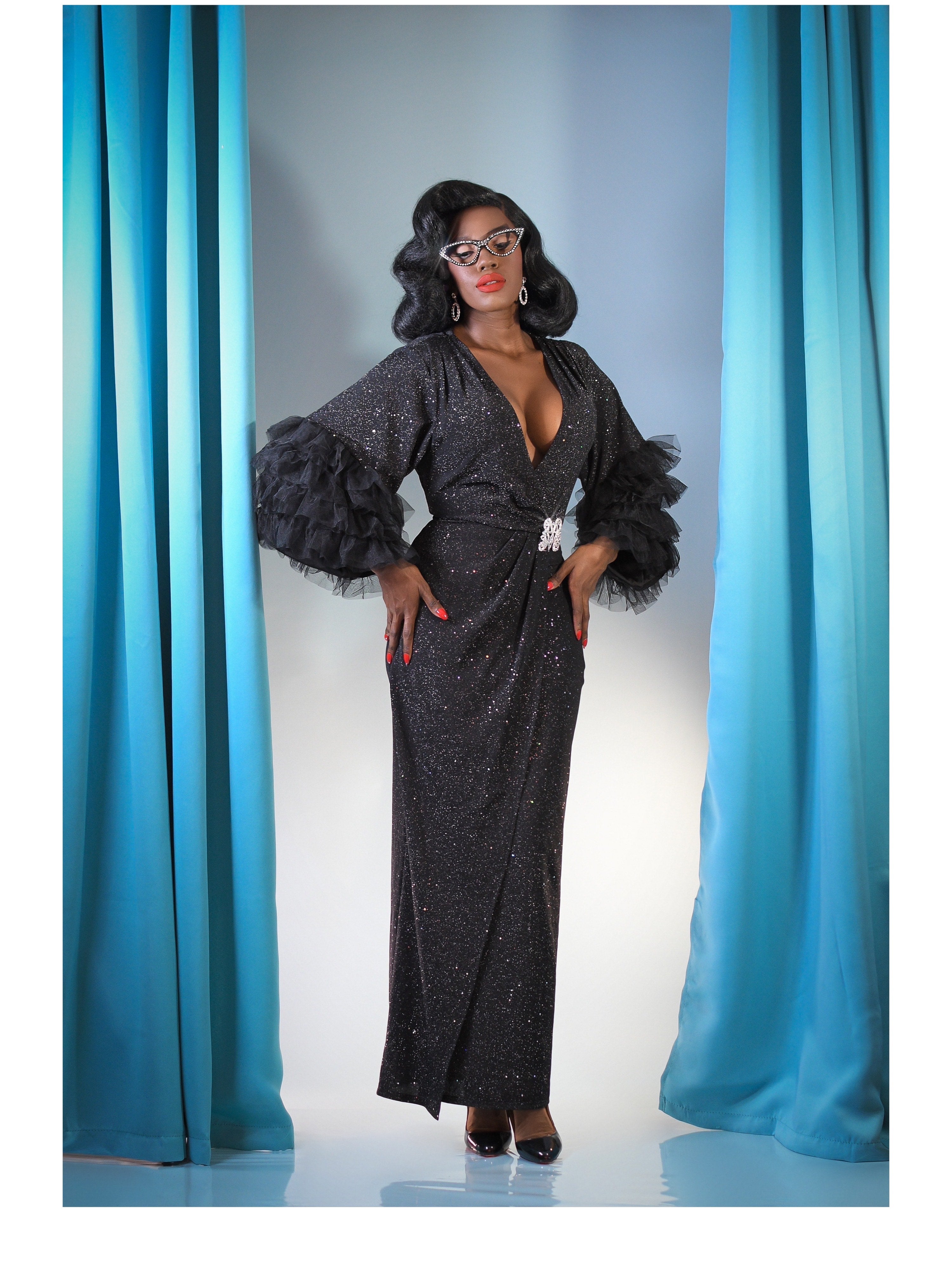Deco Dream ruffle rhinestone wrap Dress