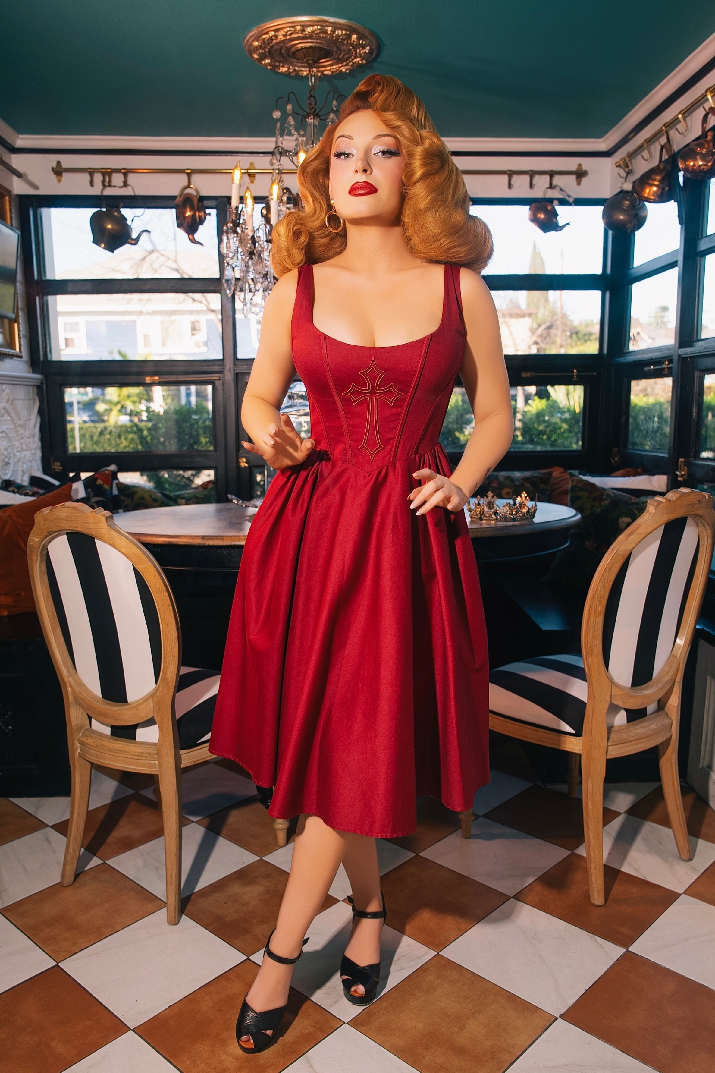Gabriela Cross Swing Dress in Wine