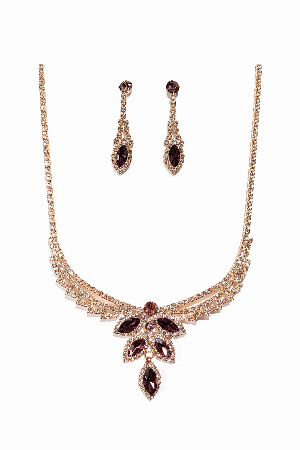 Grapevine Antique Style Rhinestone Necklace and Matching Earrings Set
