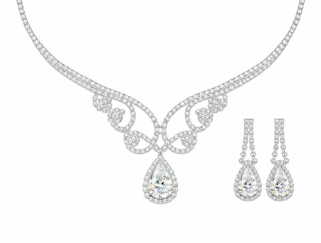 Choker Rhinestone Necklace With Matching Earring Set