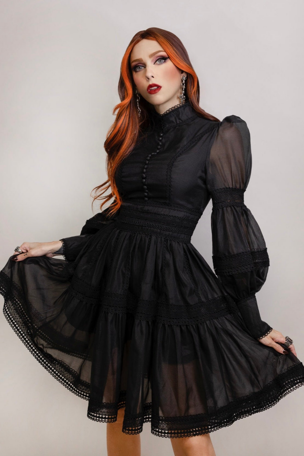 Morgana - Romantic Victorian Inspired Party Dress - BLACK