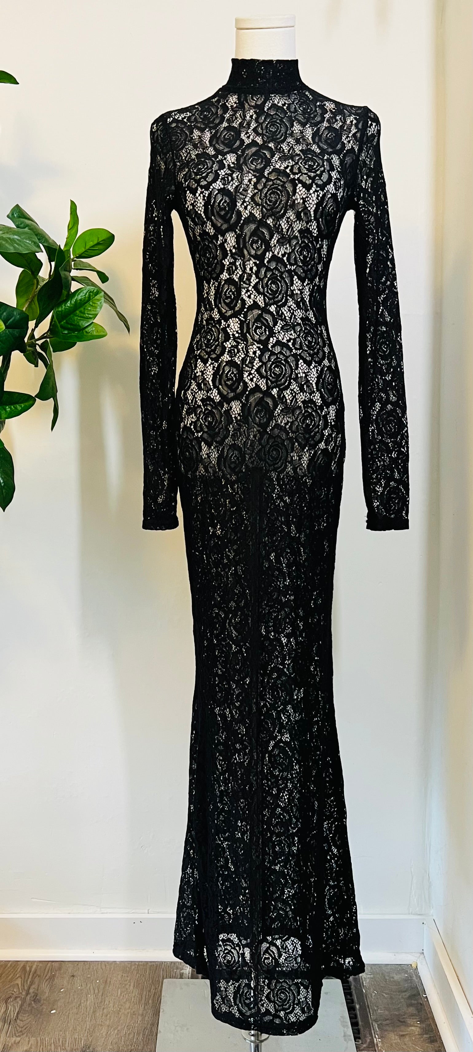 Persephone - Deadly Sheer Floral Lace Maxi dress - READY TO SHIP