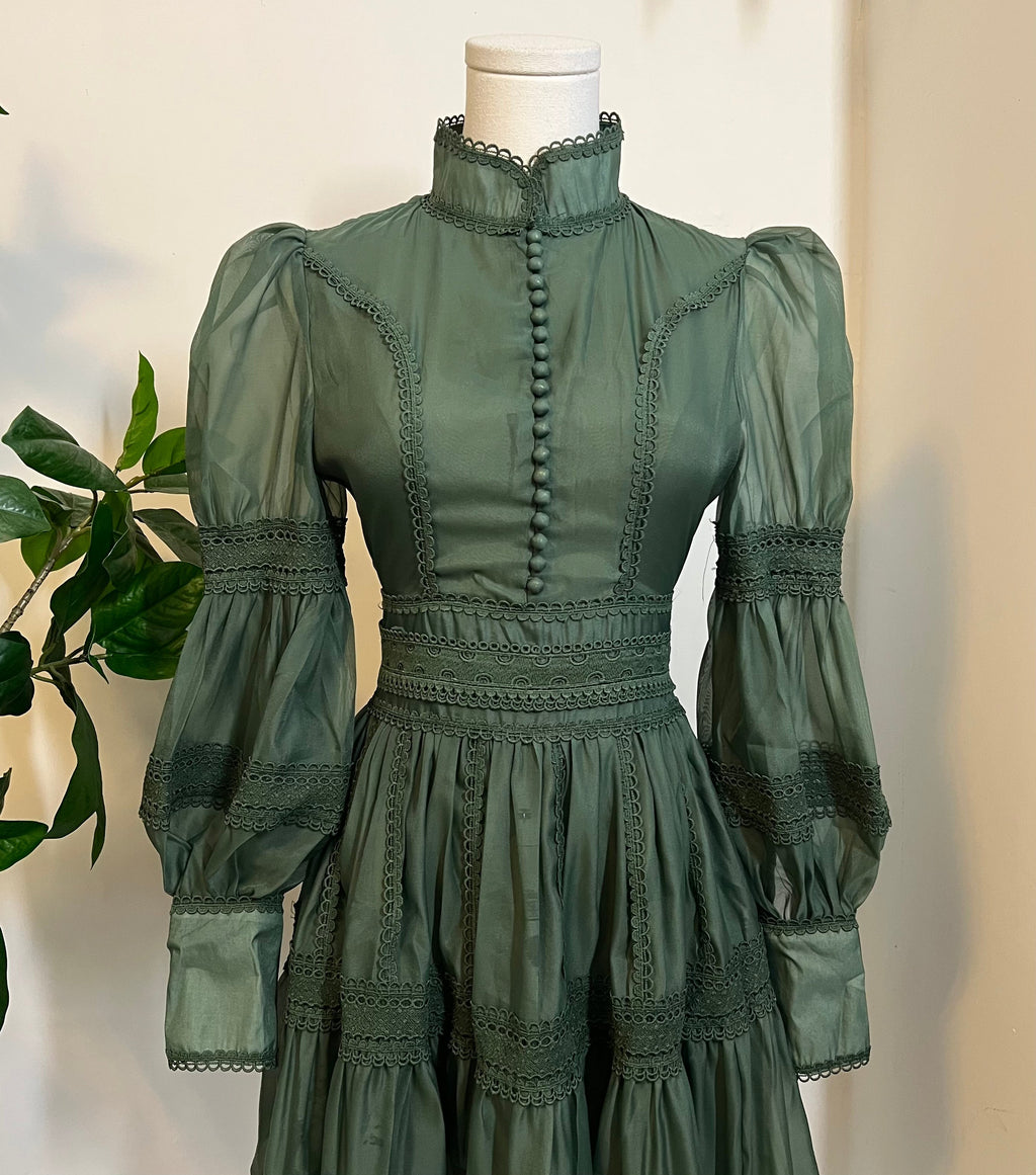 Morgana - Romantic Victorian Inspired Party Dress - SAGE