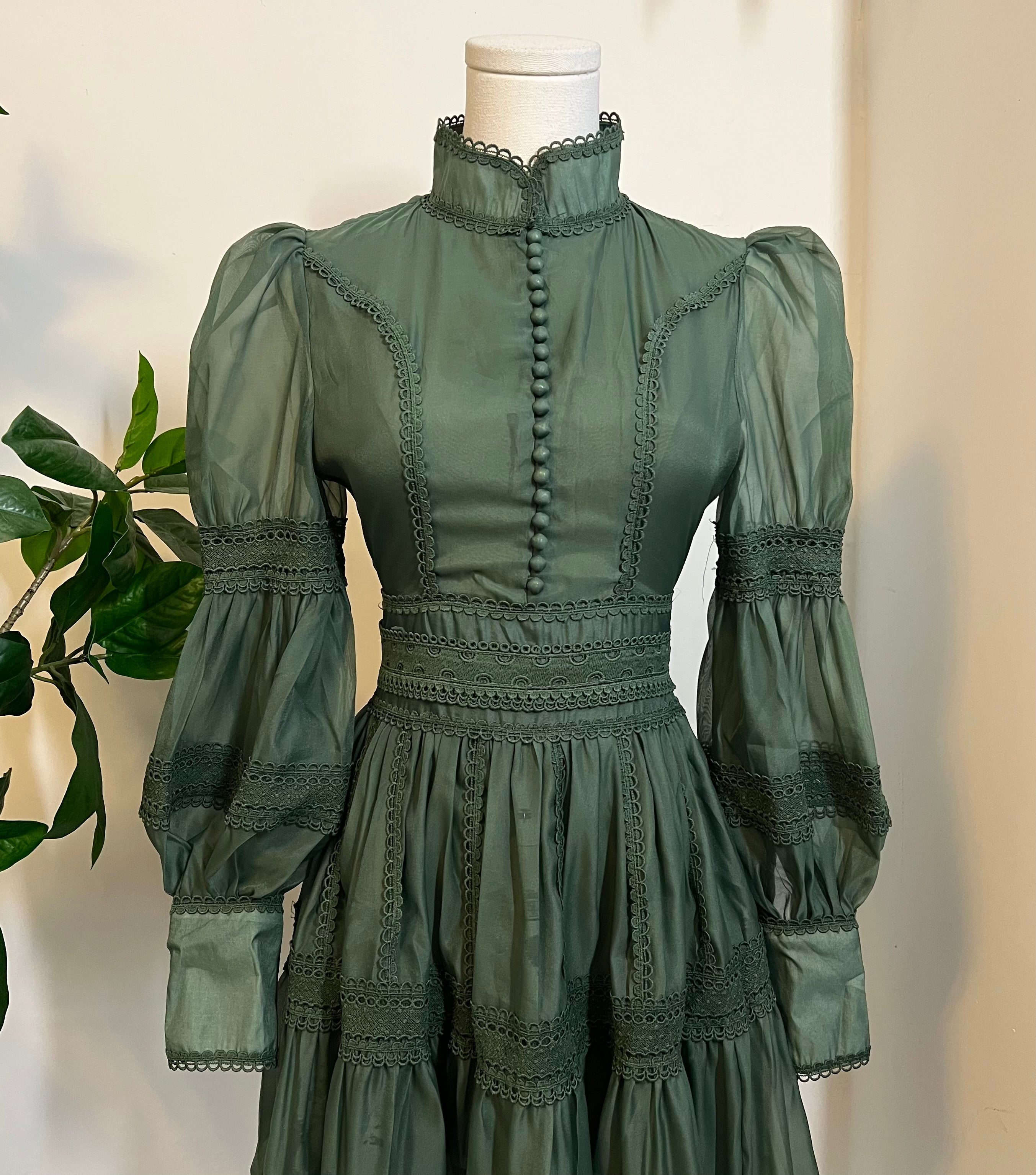 Morgana - Romantic Victorian Inspired Party Dress - SAGE