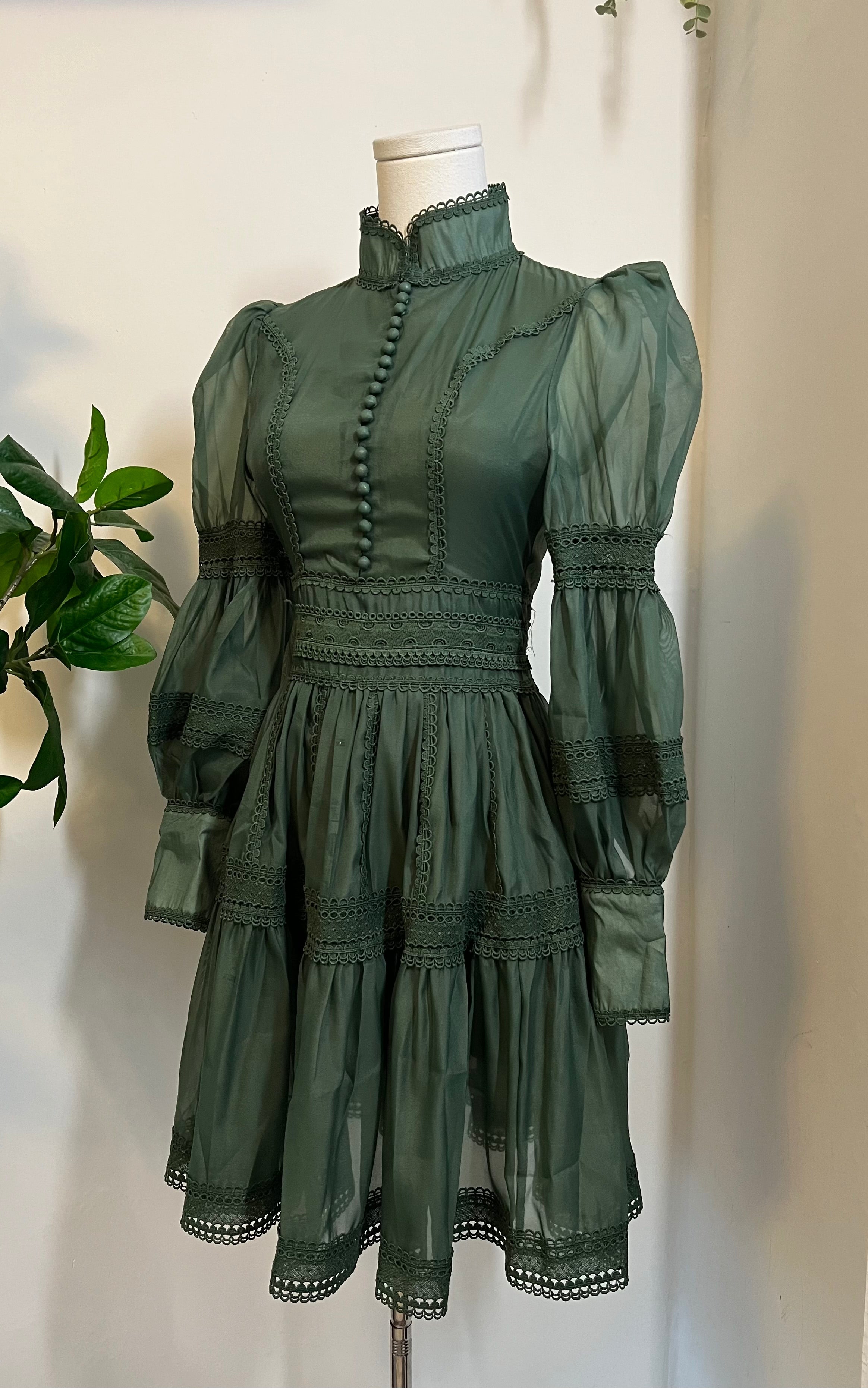Morgana - Romantic Victorian Inspired Party Dress - SAGE
