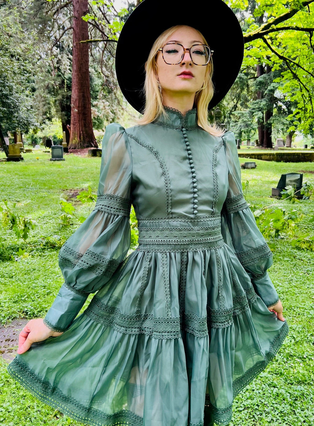 Morgana - Romantic Victorian Inspired Party Dress - SAGE