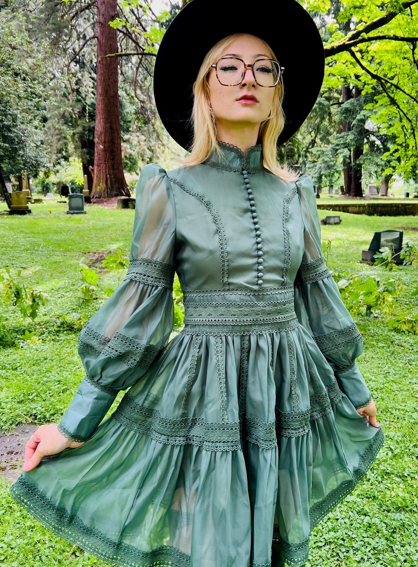 Morgana - Romantic Victorian Inspired Party Dress - SAGE