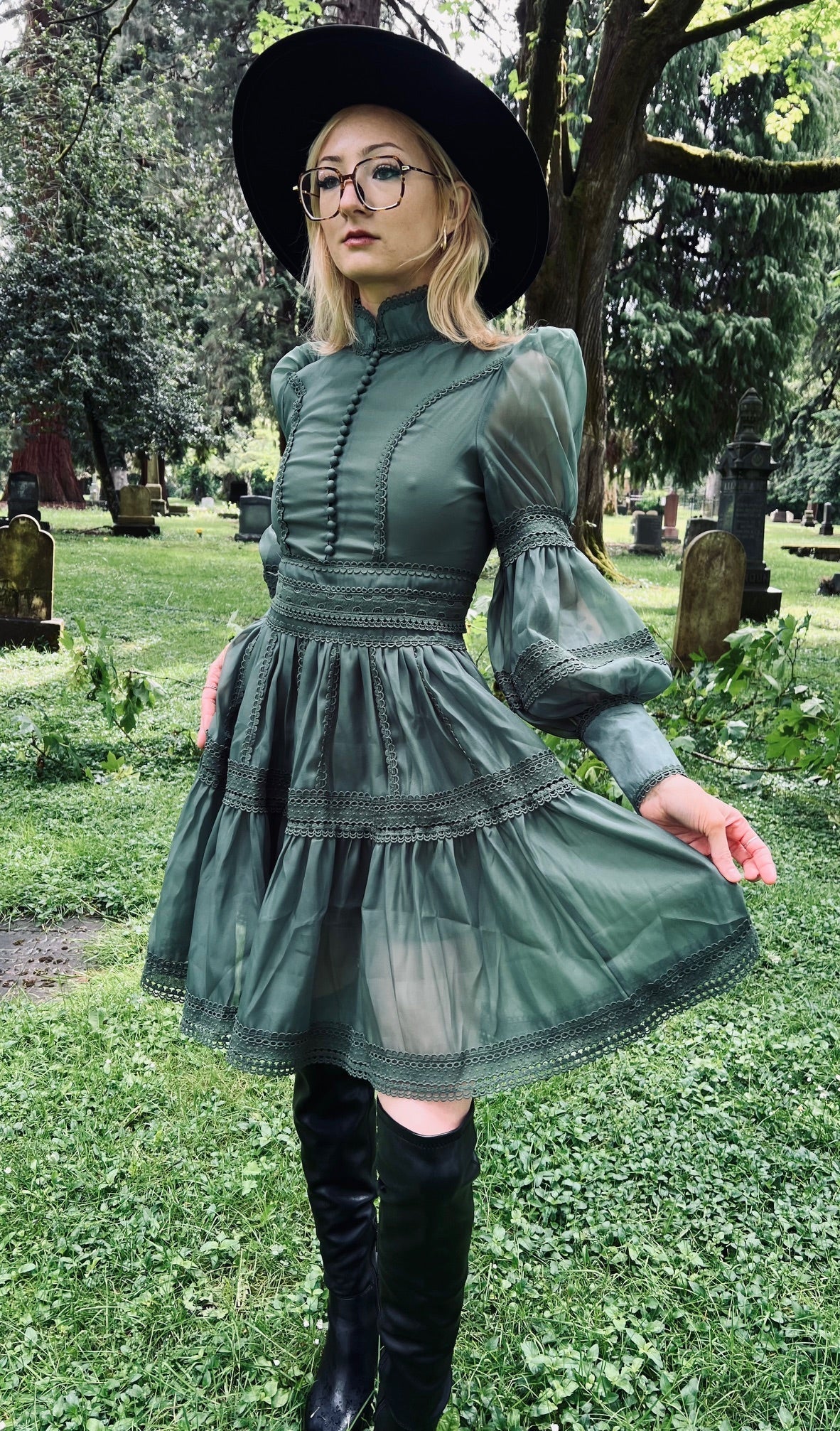 Morgana - Romantic Victorian Inspired Party Dress - SAGE