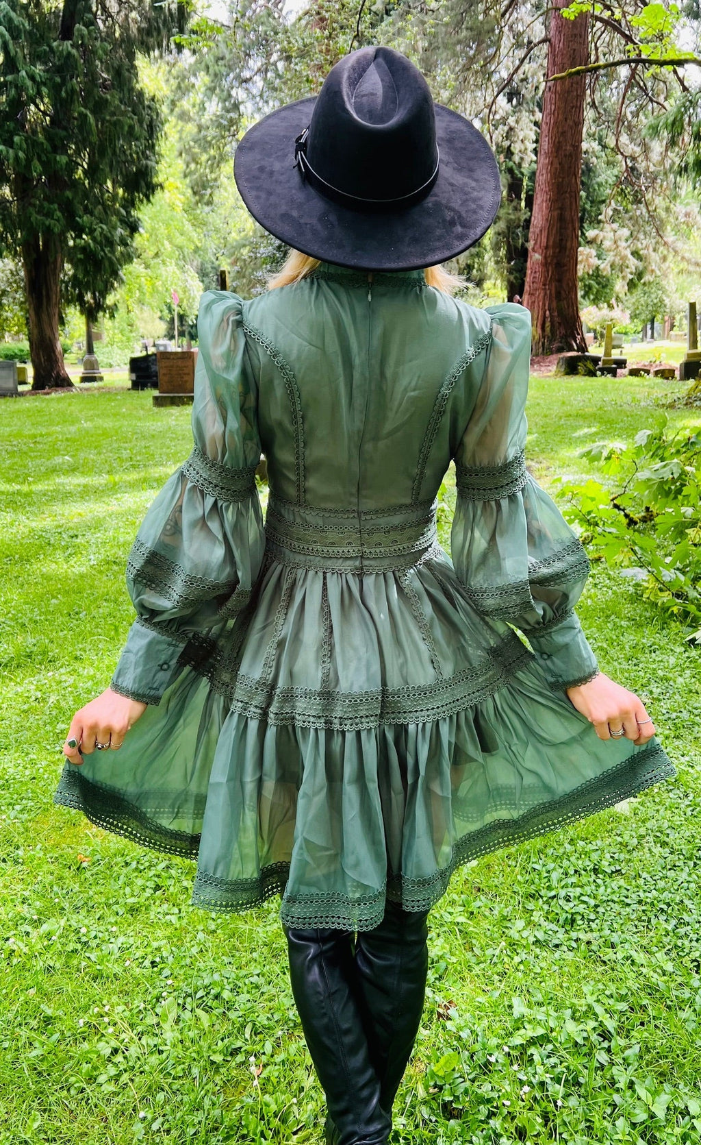 Morgana - Romantic Victorian Inspired Party Dress - SAGE