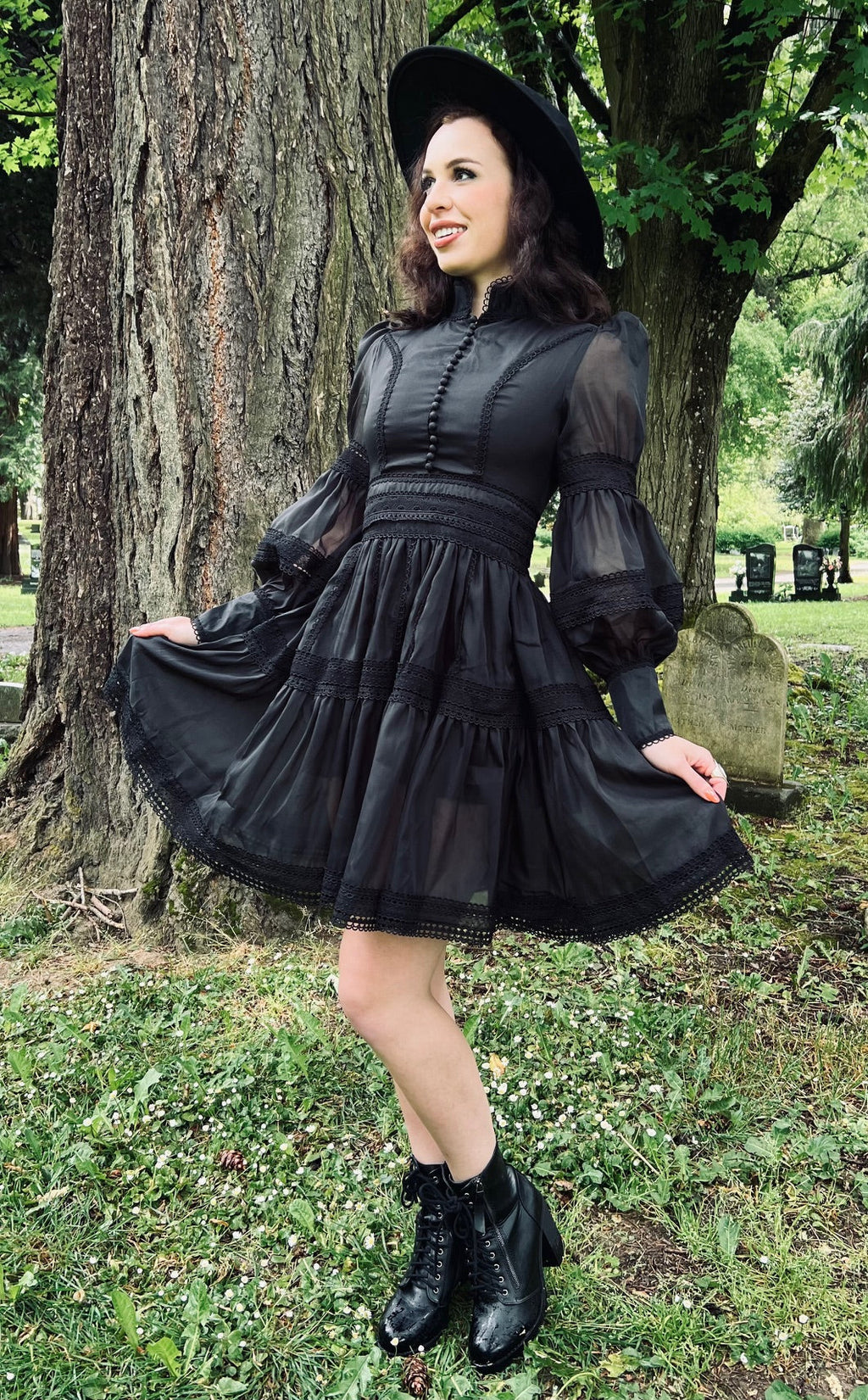 Morgana - Romantic Victorian Inspired Party Dress - BLACK