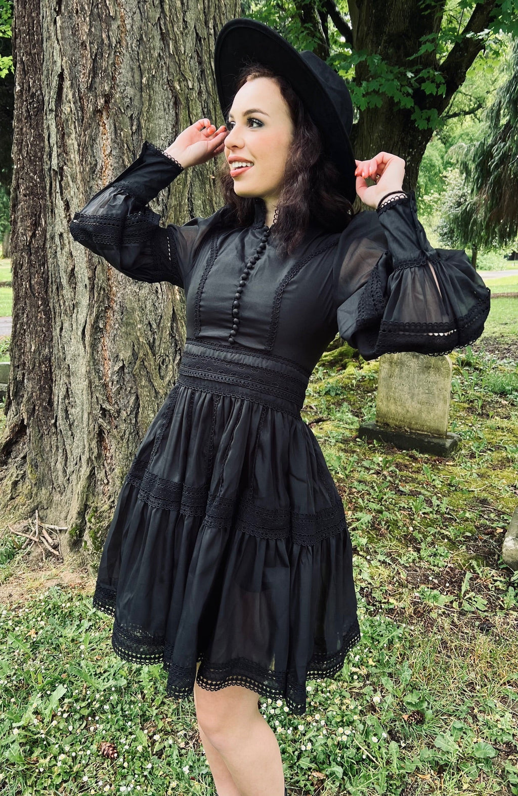 Morgana - Romantic Victorian Inspired Party Dress - BLACK