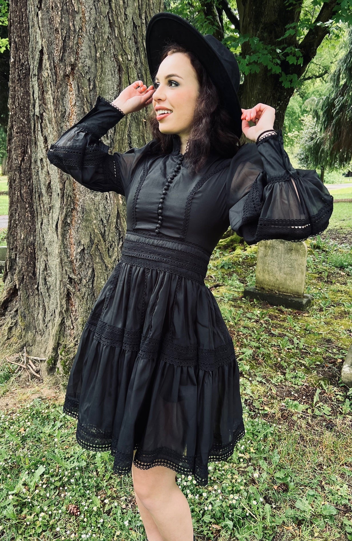 Morgana - Romantic Victorian Inspired Party Dress - BLACK