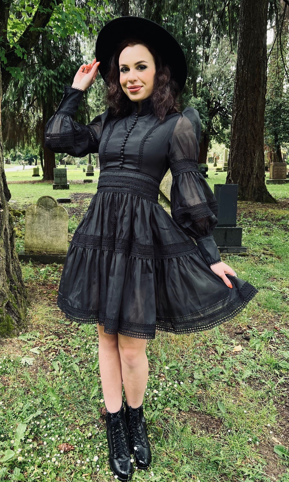 Morgana - Romantic Victorian Inspired Party Dress - BLACK