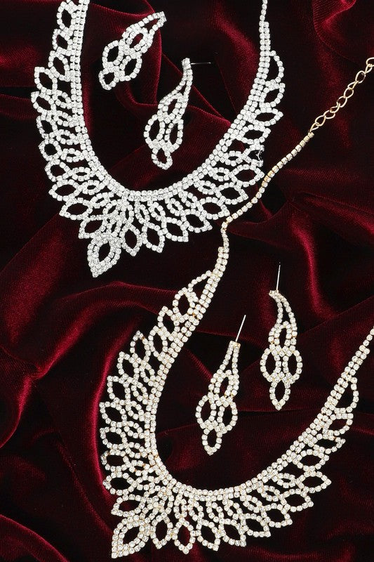 Crystal Leaf Rhinestone Necklace and Earrings Set