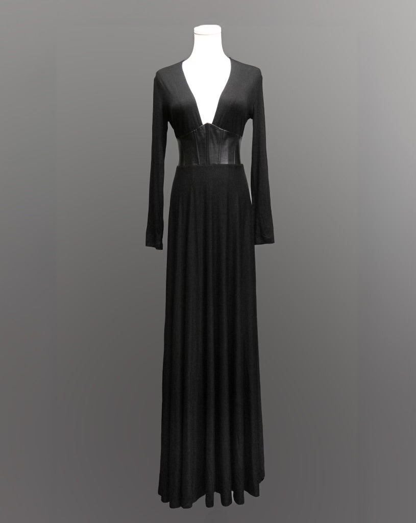 Blair - Jersey Maxi Dress with Vegan Leather Corset Waist - READY TO SHIP