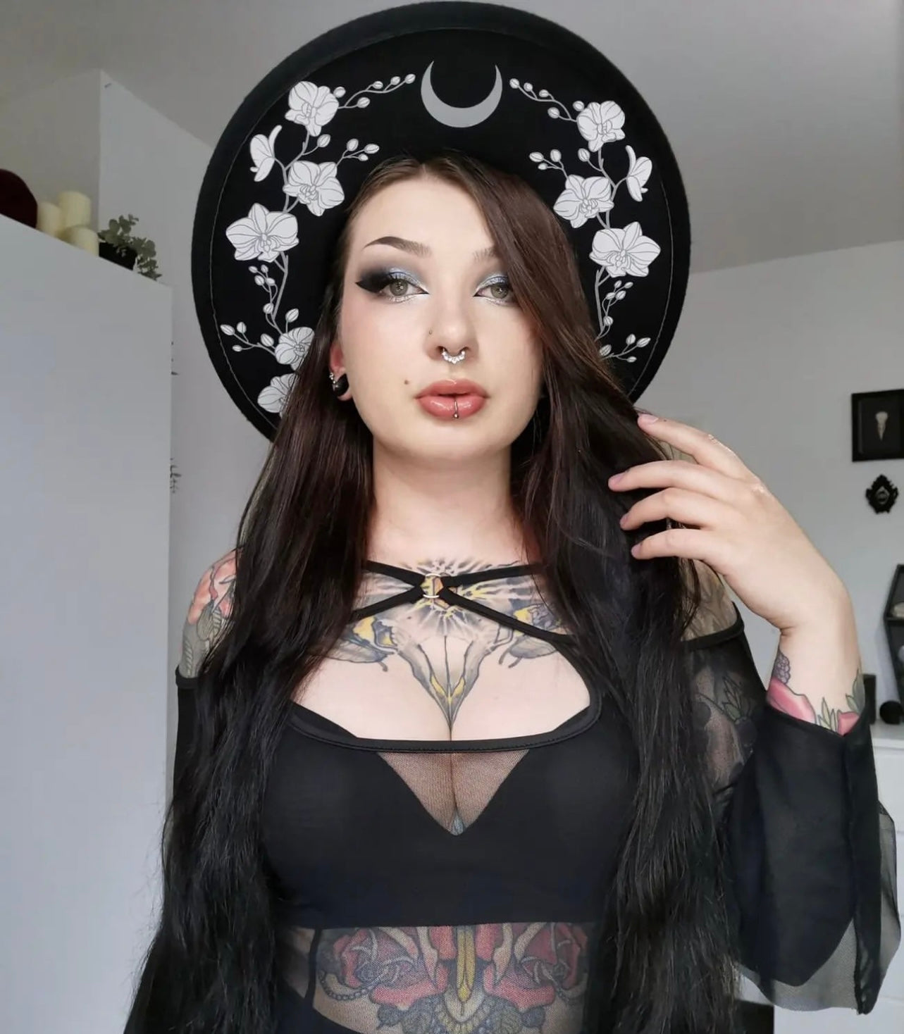 Vegan Felt Wide Brim Hat - XL Brim - "Orchids"