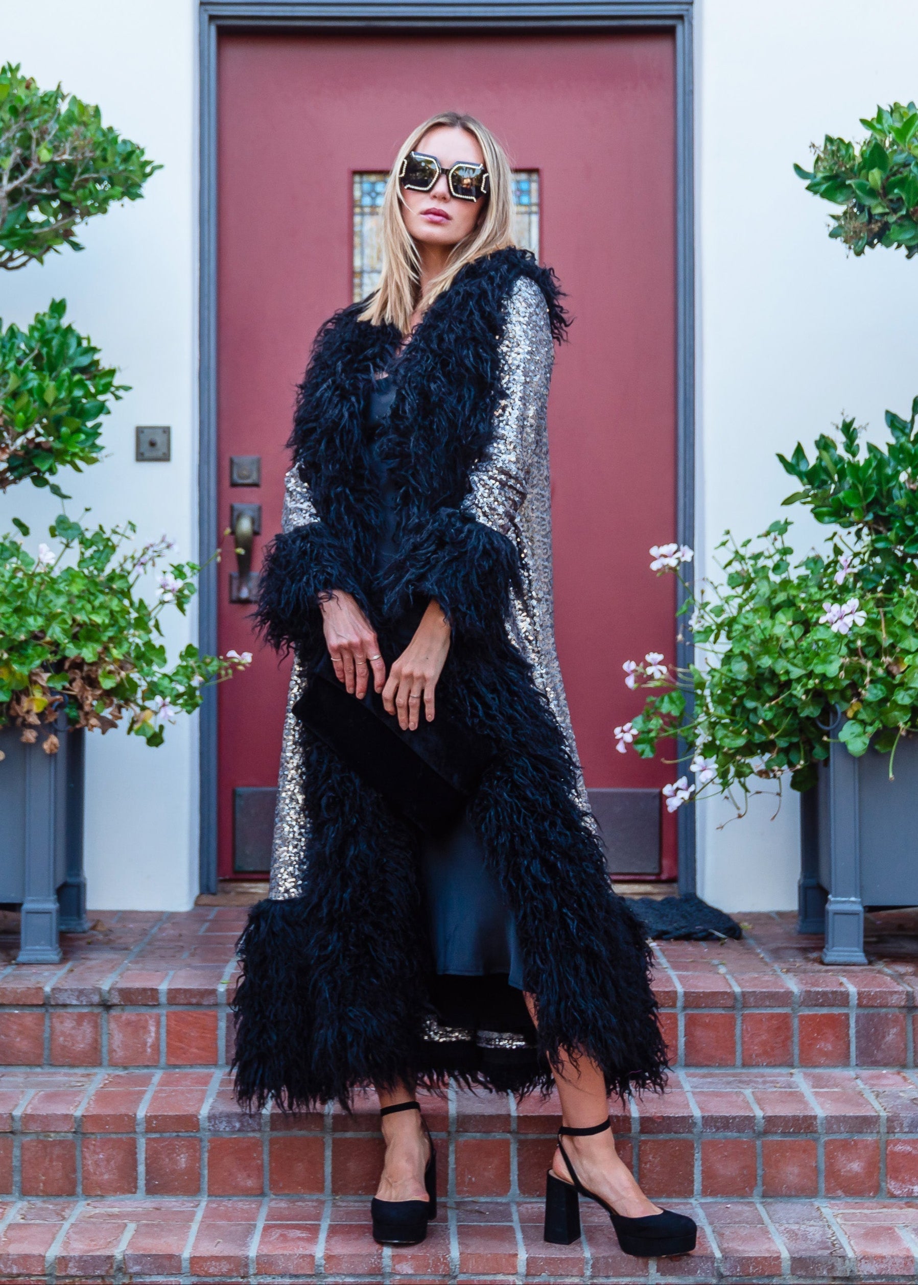 Penny Deluxe Buxom Gunmetal Faux Fur Jacket
