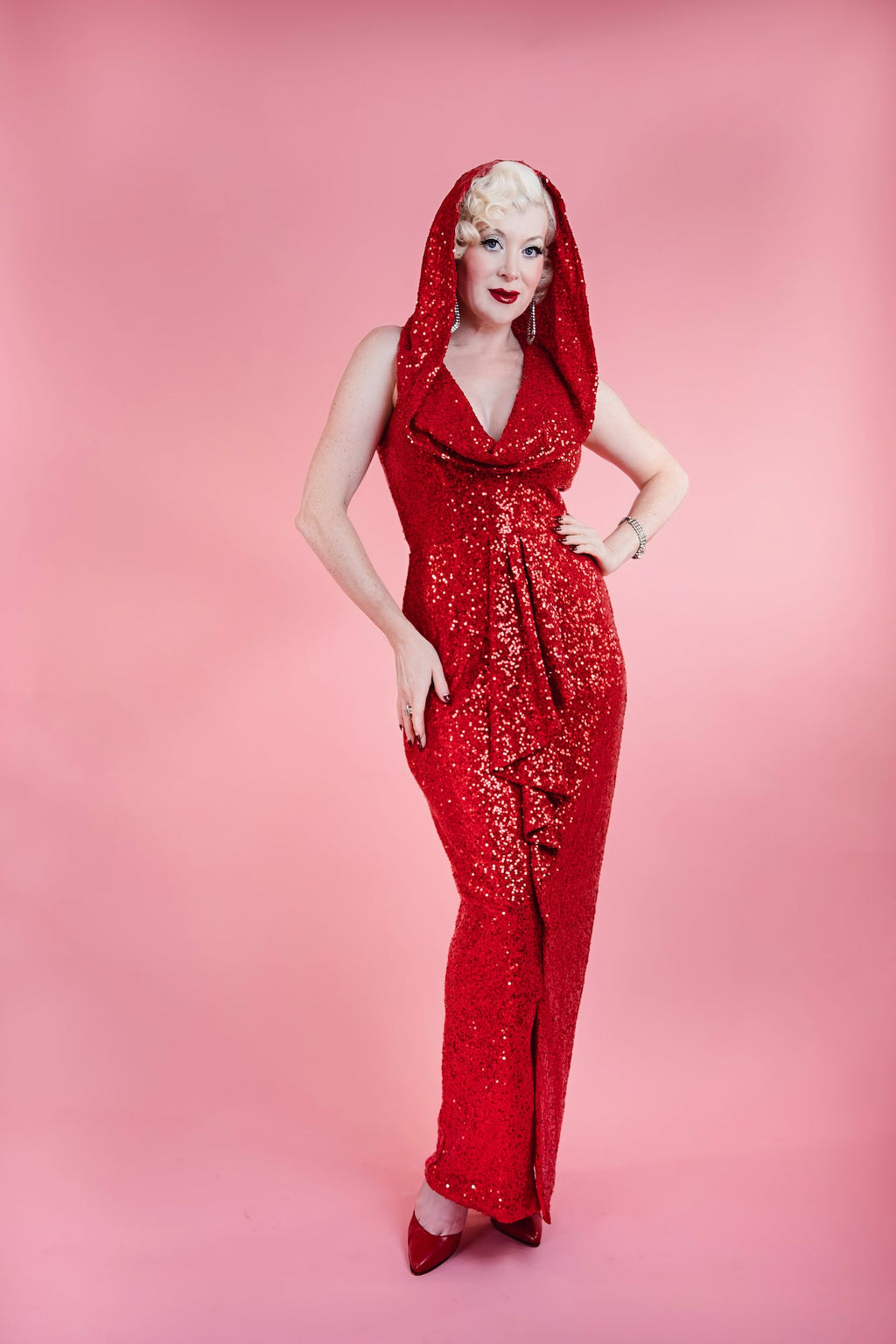 Cairo Sunset Hooded Dress Red Sequin